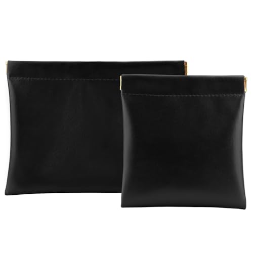 2 PCS Ladies Small Makeup Bag for Purse,Coin purse lipstick Cosmetic Accessories Organizer,Travel Set Organizer,Waterproof Portable Zipperless Self-Sealing Ladies Small Cosmetic Bag(Black)