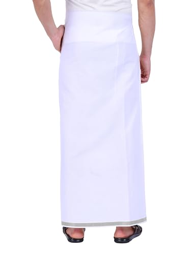 Image of PRAKASAM COTTON Mens Single White Dhoti with Jari Border Single Dhoti (1.28X2.00 mtrs)