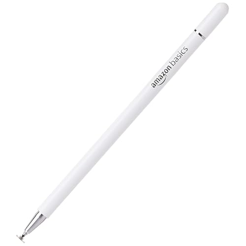 Image of Amazon Basics Capacitive Stylus Pen for iOS and Android Touchscreen Devices, Fine Point Disc Tip, Lightweight Metal Body with Magnetic Cover (White)