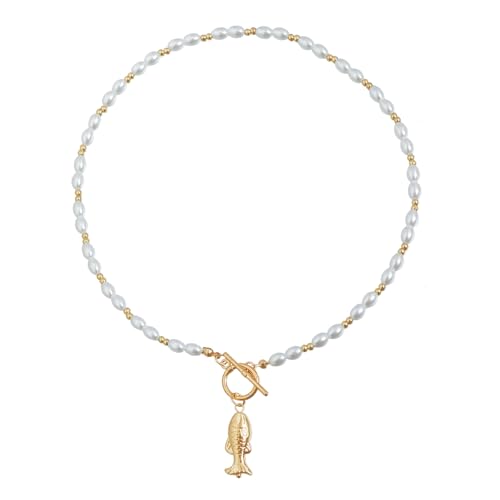 RGYBAO Einzigartige Halskette mit Fisch-Anhänger mit Kunstperlen und sicherem OT-Verschluss für stilvolle Frauen RGYBAO Einzigartige Halskette mit Fisch-Anhänger mit Kunstperlen und sicherem OT-Verschluss für stilvolle Frauen