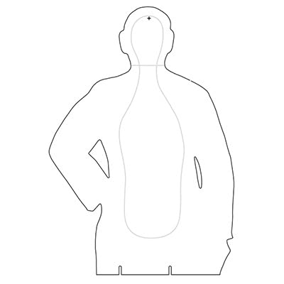 24 Pk, B-21E Cardboard Target Silhouette, Features Shaded Standard B-21E Scoring Lines, Plus an Additional Line to Separate Head & Torso Gray On White 22