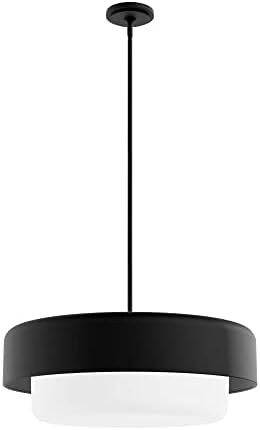 Hunter - Station 4-light Natural Black Iron, Large Pendant Light, Dimmable, Drum Shaped, for Bedrooms, Kitchens, Dining, Living Rooms - 19275