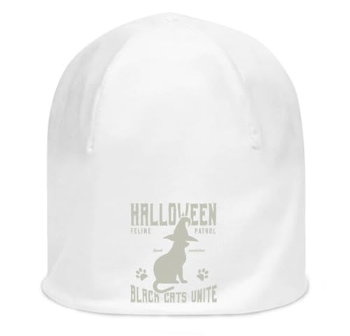 Bonnet chat noir Halloween en coton extensible blanc taille unique