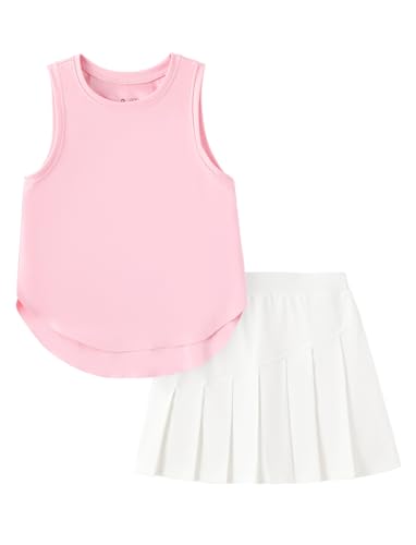 Image of PATPAT Girls Tennis Skirt Sets Moisture Wicking Tank Tops and Pleated Skirts 2 Piece Outfits Activewear Sets 5-12 Years
