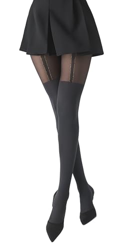 Image of MARILYN Mock Suspender Tights Over Knee Stockings Illusion Thigh High European Design