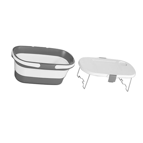 Baoblaze Cesta de Picnic Plegable Cuenca portátil de Gran Capacidad con manijas y Tapa de pie de Mesa para Lavado de automóviles Hogar de Playa, Gris Blanco