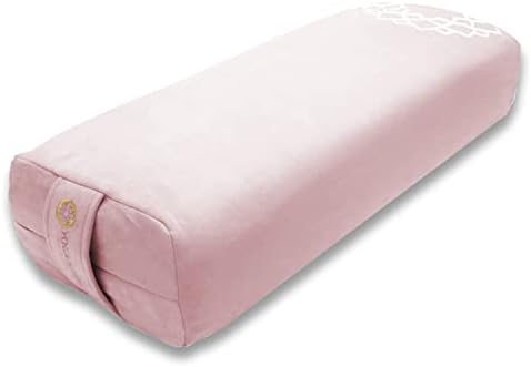 Embroidered Yoga Bolster Pillow for Restorative Yoga with Carrying Bag - Rectangular Yoga Pillow, Meditation Cushion for Pressure Relief, Support & Practice Enhancement, 25.9 x 10.2 x 5.9 IN Soft Pink