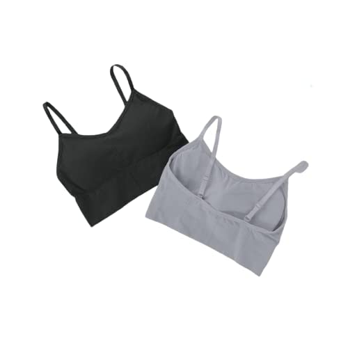 Women Cotton Padded Wire Free Longline Sports Bra Cami Tank Top for Workout Fitness Yoga Free Size (Pack of 2), Size (28-34). Black Grey-image-33
