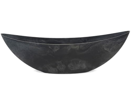 Ovale XXL Pflanzschale für draußen - riesige Schiff Dekoschale in schwarzer Stein-Optik als Blumentopf Pflanztopf - 66 cm Jardiniere Schale für Garten Balkon oder Friedhof als Grab-Schmuck