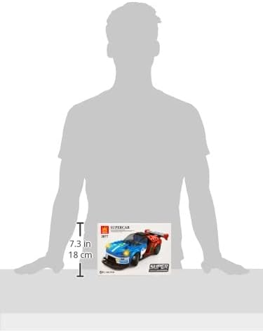 Image showing the WANGE 2877 Car Building Blocks Toy box next to a ruler, indicating a height of 7.3 inches or 18 cm.