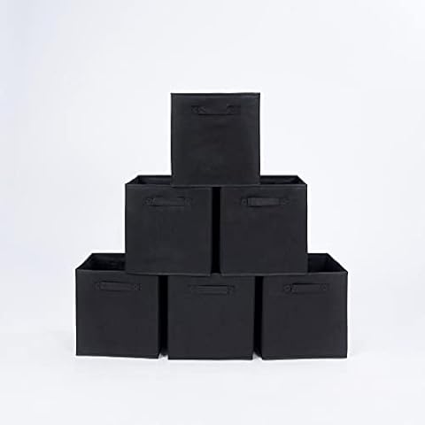 Displays By Jack Foldable Fabric Storage Bins Organizer, Collapsible Cube Containers with Handles, Great for Closet and Cubby Toy Organizers, 10.5" x 10.5" x 11"H, Set of 6, Black Cover