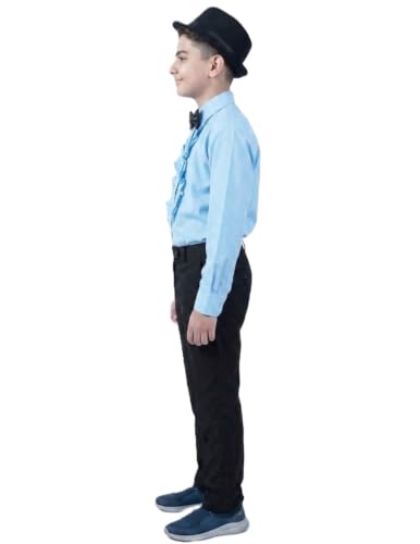 Image of BookMyCostume Ballroom Western Dance Costume for Kids - Includes Frill Shirt, Black Pant, Hat & Bow Tie Set | Fancy Dress Outfit for Stage Performance, Themed Parties, Annual Day & Birthday Events