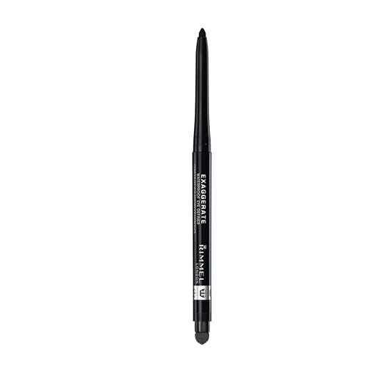 Rimmel Exaggerate Eye Definer, Blackest Black, 1 Count, Waterproof Long Lasting Easy Twist Up Self-Sharpening Eye Color Pencil