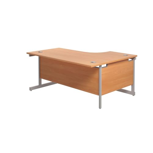 Office Hippo Heavy Duty Left Corner Desk - Strong & Reliable Workstation With Integrated Cable Ports for Office or Home - Beech Top / Silver Frame