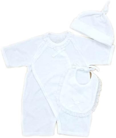 Amazon 日本製 春 夏 用 出産準備 ３点セット ツーウェイオール スタイ 帽 子 新生児 ５０ ６０cm 七分袖 セレモニー 退院着 夏 男の子 ベビードレス 退院 女の子 男の子 セレモニードレス ５０ ６０ｃｍ B パイル 洋装フォーマル 服 ファッション小物