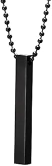 Fashion Frill Men's Jewellery 3D Cuboid Vertical Bar/Stick Stainless Steel Black Silver Locket Pendant Necklace Chain For Boys and Men Unisex Birthday Gift Anniversary Love Gift Silver Chain Necklace