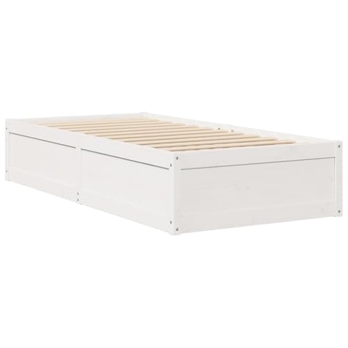vidaXL Massivholzbett, Bett mit Sperrholzlatten, Einzelbett für Schlafzimmer, Holzbett Bettgestell, Modern, Weiß 90x200cm Massivholz Kiefer vidaXL Massivholzbett, Bett mit Sperrholzlatten, Einzelbett für Schlafzimmer, Holzbett Bettgestell, Modern, Weiß 90x200cm Massivholz Kiefer