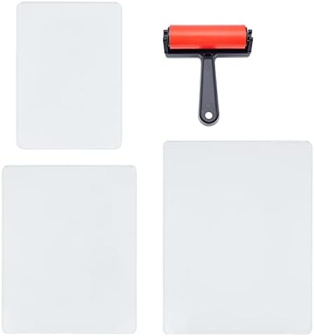 SUPERFINDINGS 1Pc Rubber Roller Printmaking Brayer and 3 Sizes Acrylic Printing Plates for Printmaking Ink Paint Art Supplies