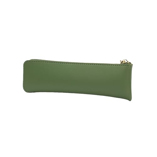 Image of Faux Leather Pencil Case Slim Pencil Pouch Durable Zipper Stationery Bag Small Travel Use(Green /FL)