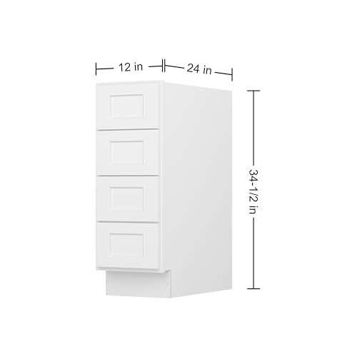 Image of Furinno Shaker Drawer Base Kitchen Cabinet with 4-Drawers, Ready to Assemble, 24 D x 12 W x 34.5 H, White