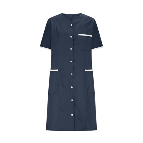Scrubs Dress for Women - Button Front Nursing Workwear - Casual Housekeeping Dresses with Pockets3