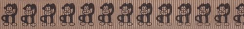 Bowtique 15mm Monkeys Grosgrain Ribbon Brown - per 5 metre roll