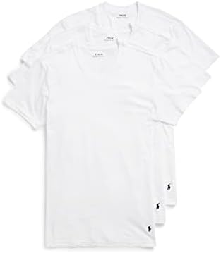 POLO Ralph Lauren Mens Classic Fit W/Wicking 3-Pack V-Necks Undershirt, 3 White/Cruise Navy Pp, Small US