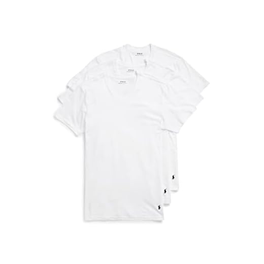 POLO RALPH LAUREN Camiseta masculina de modelagem clássica com absorção de 3 gola V, Branco/Marinho - Pacote com 3, G