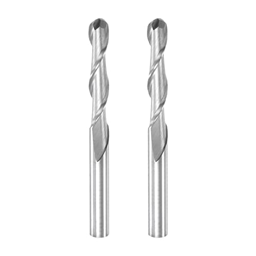 HARFINGTON 2pcs Ball Nose End Mill 4mm Diameter 22mm Cutting Length 4mm Shank High Speed Steel 2 Flutes Spiral Upcut CNC Router Bits