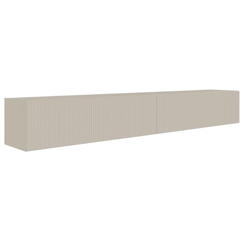 Selsey Meuble TV Suspendu 200 cm Greige Mat Design Moderne – Rangement à 4 Compartiments Façade Rainurée Idéal Déco Élégante et Contemporaine...