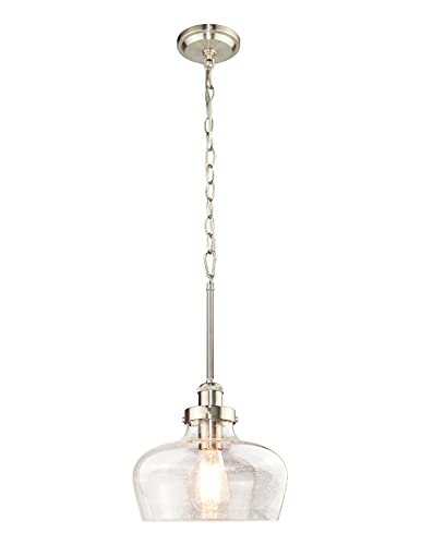 Hanaloa Large Farmhouse Pendant Lights for Dining Room Table Kitchen Island Entryway Foyer, Mid Century Modern Ceiling Hanging Light fixtures with Clear Bubble Glass Shade, Brushed Nickel Finish