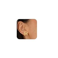 Eaciy Bow Earrings for Women, 14K Gold Plated Gold Hoop Earrings Trendy Dainty Big Bow Dangle Earrings Gold Jewelry Hoop Earring for Women Gifts
