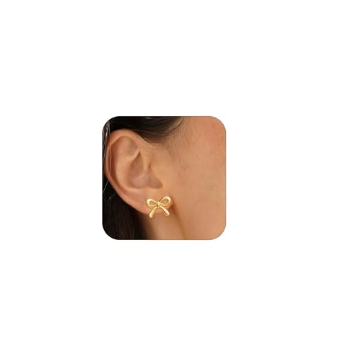 Bow Earrings for Women, 14K Gold Plated Gold Hoop Earrings Trendy Dainty Bow Pearl Earrings Gold Jewelry Hoop Earring for Women Gifts