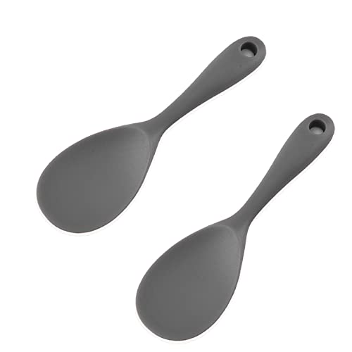 Meajore - Silicone Rice Paddle Spoon Set of 2,Non Stick Heat Resistant Kitchen Gadge Rice Spoon,Rice Scooper,Rice Spatula,Rice Spoon Paddle,Rice Cooker Spoon,Works for Rice,Mashed Potato Or More (Grey)