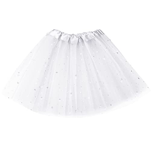 Syhood Saias de Tutu de 3 camadas saia de tutu de dança de lantejoulas de princesa, Branco, Talla única