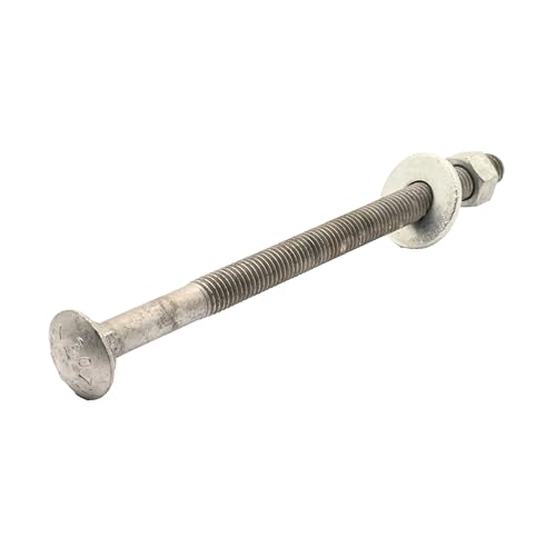 1/2" x 8" (25 Sets) Hot Dipped Galvanized Carriage Bolt Kit for Exterior Use, Includes (25 Each) USS Flat Washers and (25 Each) Hex Nuts, Commercial Grade A 307, 6" of Thread - by Fastener Depot