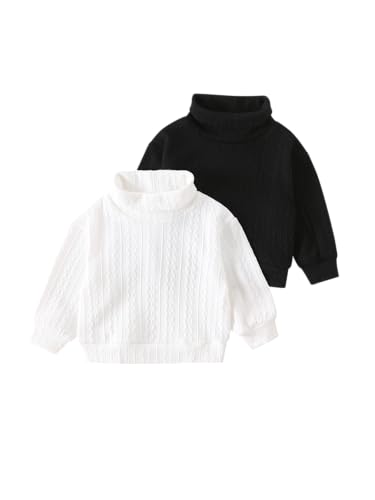 Girls Cable Knit Sweater 2 Packs Long Sleeve Solid Color Pullover Casual Turtleneck for Kids 3-12Years