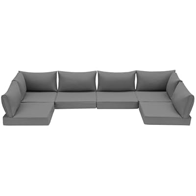 HOMREST Outdoor Replacement Cushions for Patio Furniture,Water-Repellent Sofa Cushions for 6-Seat Rattan Wicker Sectional Patio Conversation Sets,14-Piece Cushions Set for Outdoor Couch?Gray?