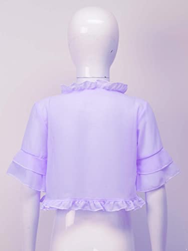 easyforever Kids Girls Bolero Shrug Mid-Sleeve Ruffle Edge Chiffon Shawl Pearls Pendant Lace-up Straps Cardigan Wrap Top4