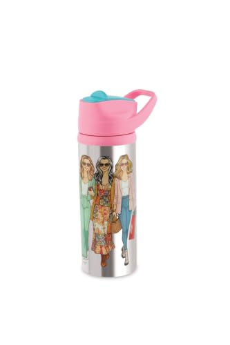 Image of Stainless Steel 600ML Sipper Water Bottle for Kids & Adults | Leakproof BPA-Free Bottle with Flip Lid & Carry Handle | Trendy fashion Print Design (Pack of 1, Pink)