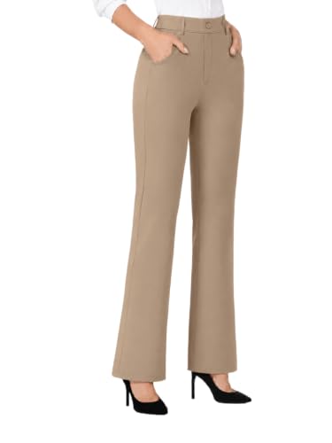 COPYLEAF Dress Pants Women Stretchy Bootcut Casual Work Pants with Pockets | Stretchy Yoga Fabric,High Waist,Flare Leg,2 Front And 2 Back Pockets,Faux Fly And Button,Business Office Pull On Slacks