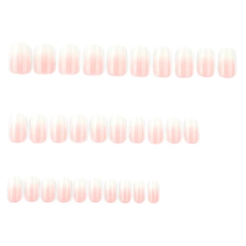 Image of Square Press on Nails Short Fake Nails Ombre Acrylic Full Cover Glue on Nails Pink White Stick on Nail Glossy Reusable Artificial False Nail for Women Girls Nail Decoration 24Pcs