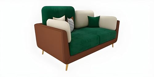 Image of Velvet Contemperory Sofa Couch with Cushion Chaise Lounge Sectional Perfect for Living Room & Bedroom Guests Home & Office (2 Seater Green & Beige)
