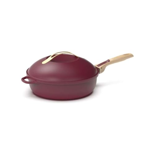 COOKUT - La Fabuleuse poêle 8 en 1 - "PETIT MODELE 24 cm" – Un seul ustensile qui remplace poêle, casserole, sauteuse - 2 poignées amovibles, panier vapeur/friture, spatule en bois - RUBIS