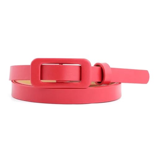 Decorative Belt Square Buckle Without Holes Ladies Black/white/red Pu Leather Female Fine Belt For Jeans Dress Decoration for Country Concert Outfit(Red Square buckle)