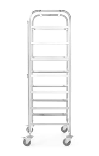 HENDI Transportwagen für Spülmaschinenkörbe, für 7 Körbe à 500x500mm, 7 Lagen im Abstand von je 200 mm, 615x560x(H)1700mm, Edelstahl