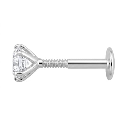 Image of Parnika 925 Sterling Silver Solitaire CZ Nose Pin | Small Size Piercing Nose Stud with Secure Screw Back | Elegant Silver Nose Ring for Women & Girls