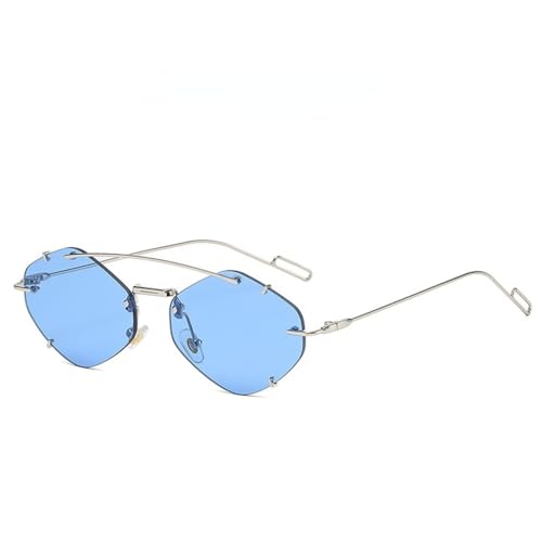 Lunettes de soleil UV400 pour femmes avec des verres polygonales sans monture style rétro