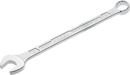 HAZET: Ring-Maulschlüssel 600N-23 verchromt I Ringschlüsselkopf 15 Grad abgewinkelt - Abtrieb: Außen Doppel-Sechskant, Schlüsselweite: 23 mm, Schaft mit extra stabilem HAZET Doppel-T-Profil