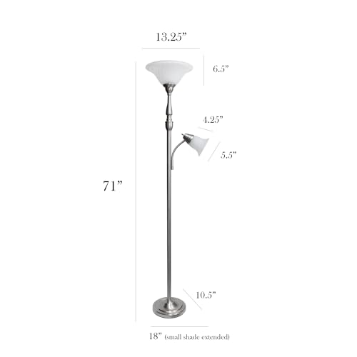 Elegant Designs LF2003-BSN 2 Light Mother Daughter White Marble Glass Floor Lamp, Brushed Nickel